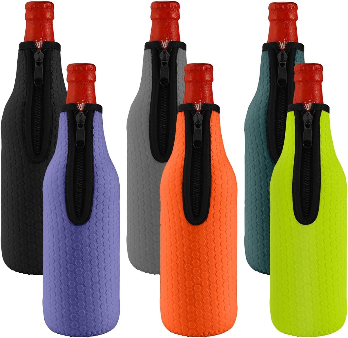 SnelShoppen - Set van 6 Bierfles Koelers 500 ml Herbruikbare Neopreen Thermische Beschermers Antislip met Rits voor Bierflessen (500-530 ml)