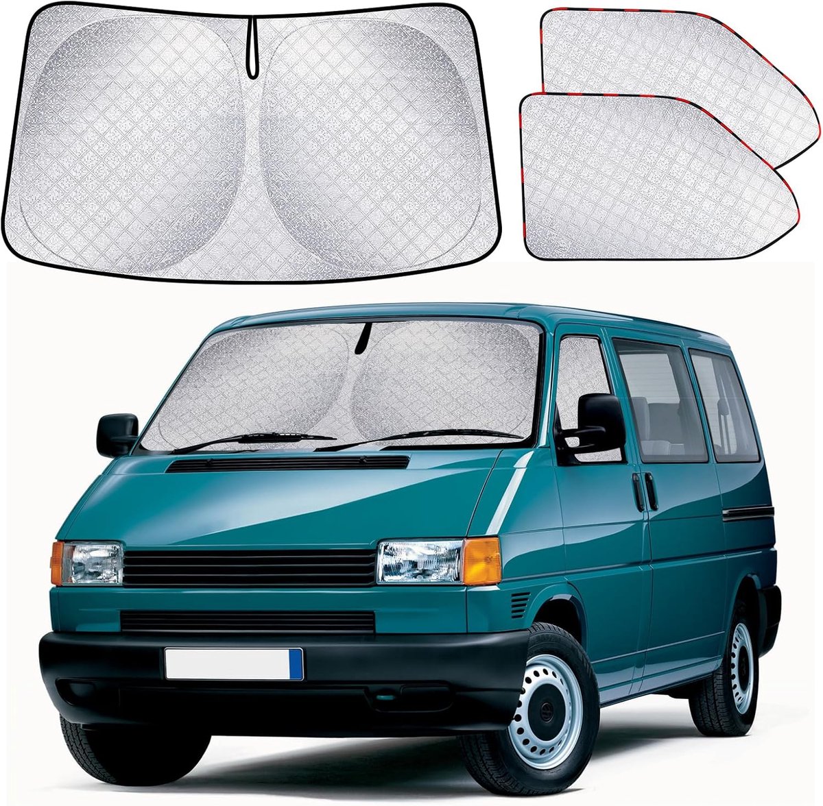 SnelShoppen - 3-delige Zonnescherm voor Auto Volkswagen T4 - Voorruit en Zijramen - UV Bescherming - Reflecterend Materiaal - Perfecte Pasvorm Zonder