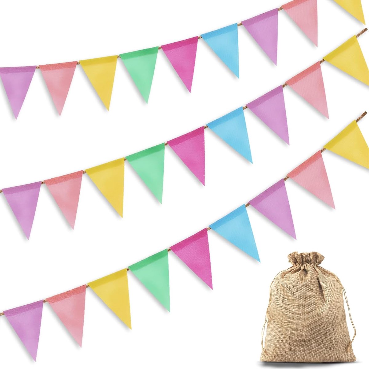 Dusor Outdoor Pennant Chain, 3 Pieces Children's Room Flag Garland + Jute Bags, Weatherproof, Bunting Garland for - ShopVlot
