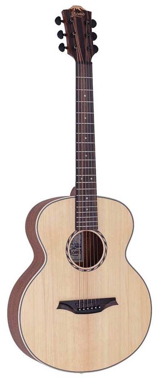 Bromo BAA8S Appalachian Series Mini Jumbo Mini Jumbo Massief Bovenblad Akoestische Gitaar naturel Satijn met Tas