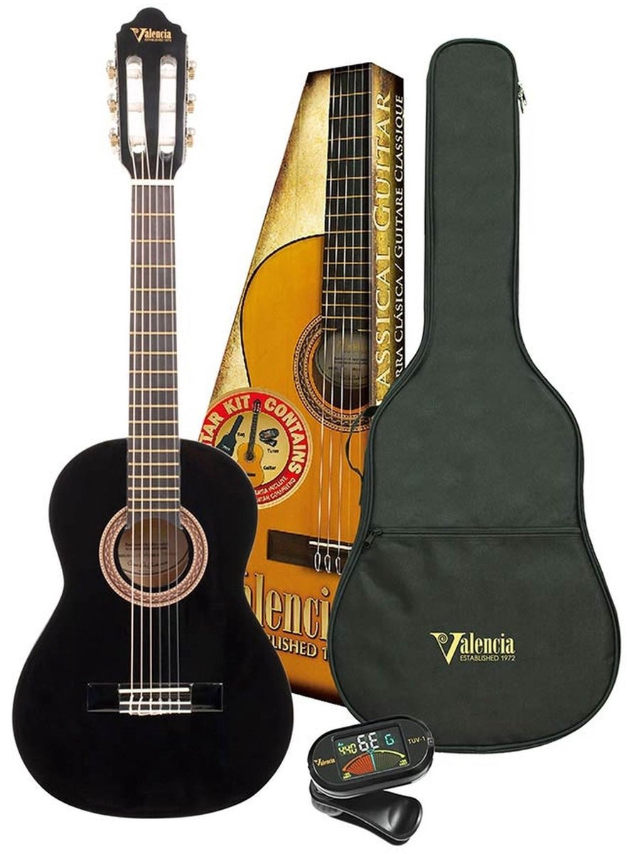 Valencia VC104KBK Klassieke Gitaar 4/4 Black Hoogglans