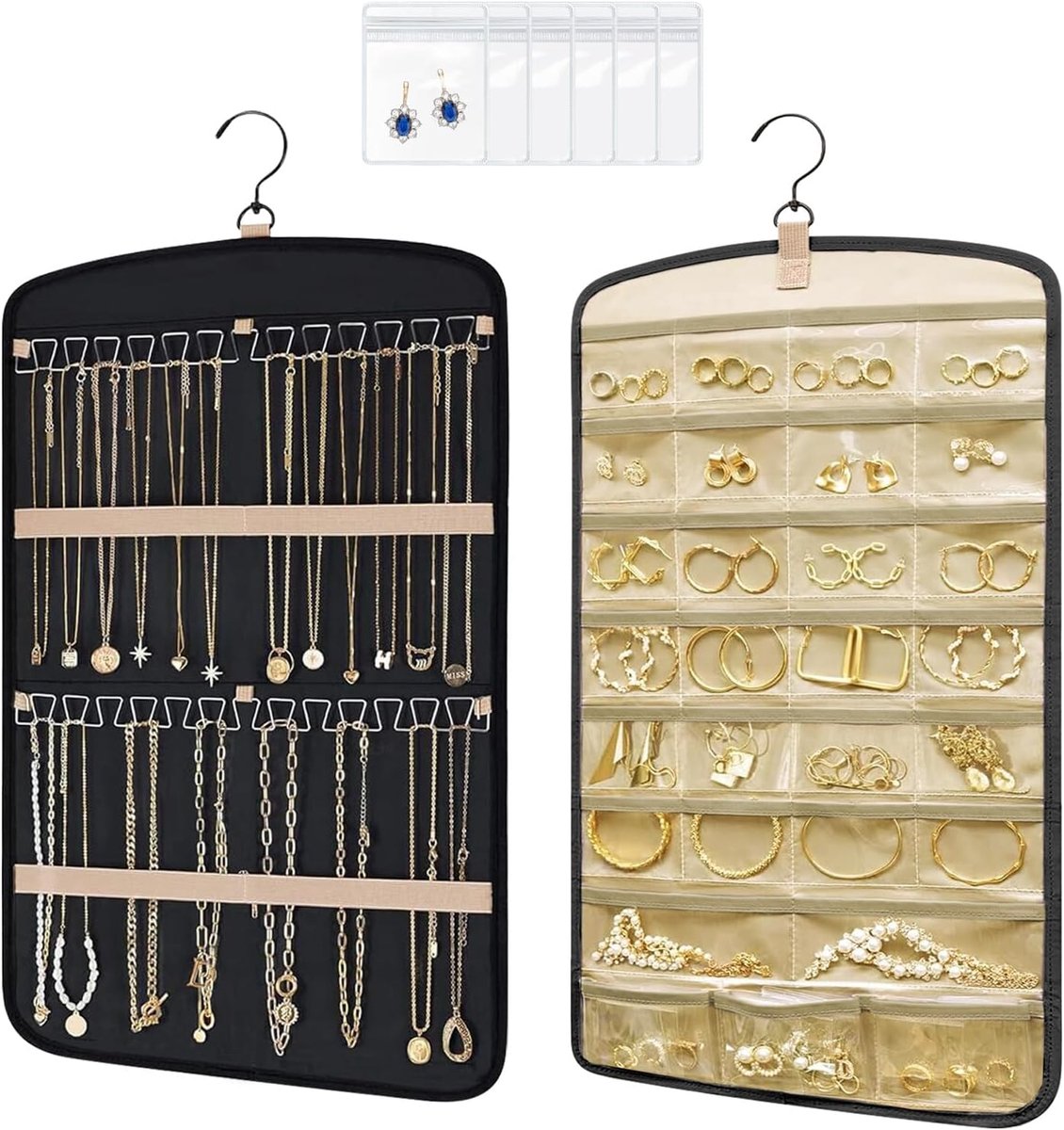 SnelShoppen - Handige Hangende Sieraden Organizer voor Kledingkast, Dubbelzijdige Sieradenopberger met 29 Compartimenten en 2 Golfvormige Haken, Stijl