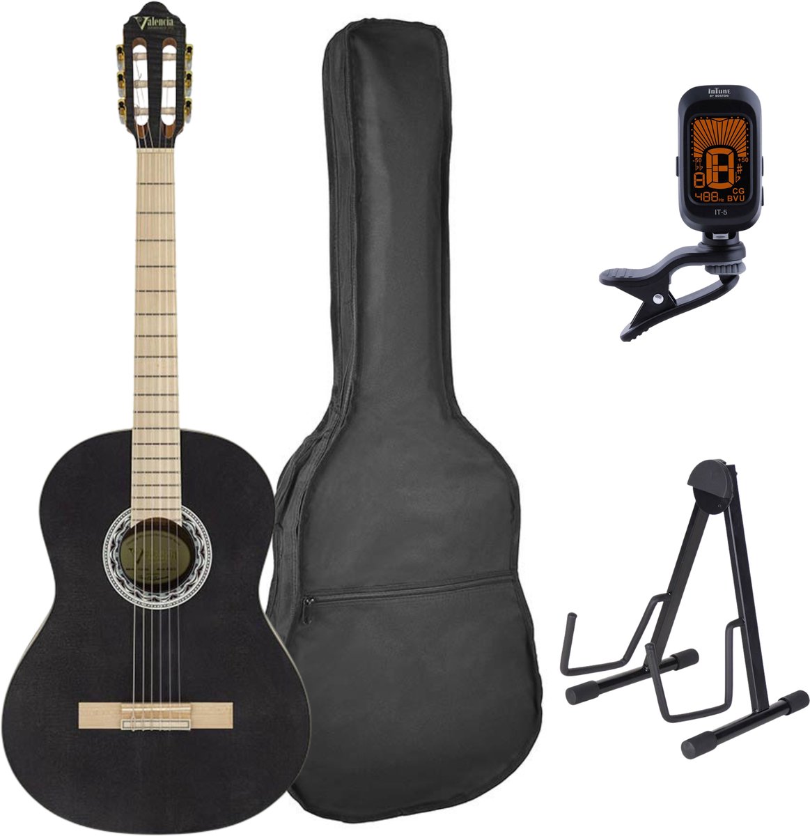 Valencia VC354HBK Hybrid Neck Klassieke Gitaar 4/4 Black Satin
