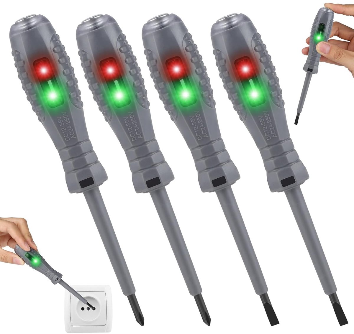 Pack of 4 2-in-1 Screwdriver with Strong Torque and Magnet, Voltage Tester with Screwdriver, Non-Contact Voltage - ShopVlot