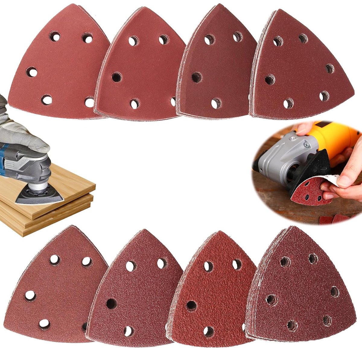 Inovra Plus - Schuurpapier voor Deltaschuurmachine - 80 stuks - Driehoekig - 90 x 90 x 90 mm - Gemengde korrels (40/60/80/120/180/240/320/400) - Ideaal voor schuurmachines