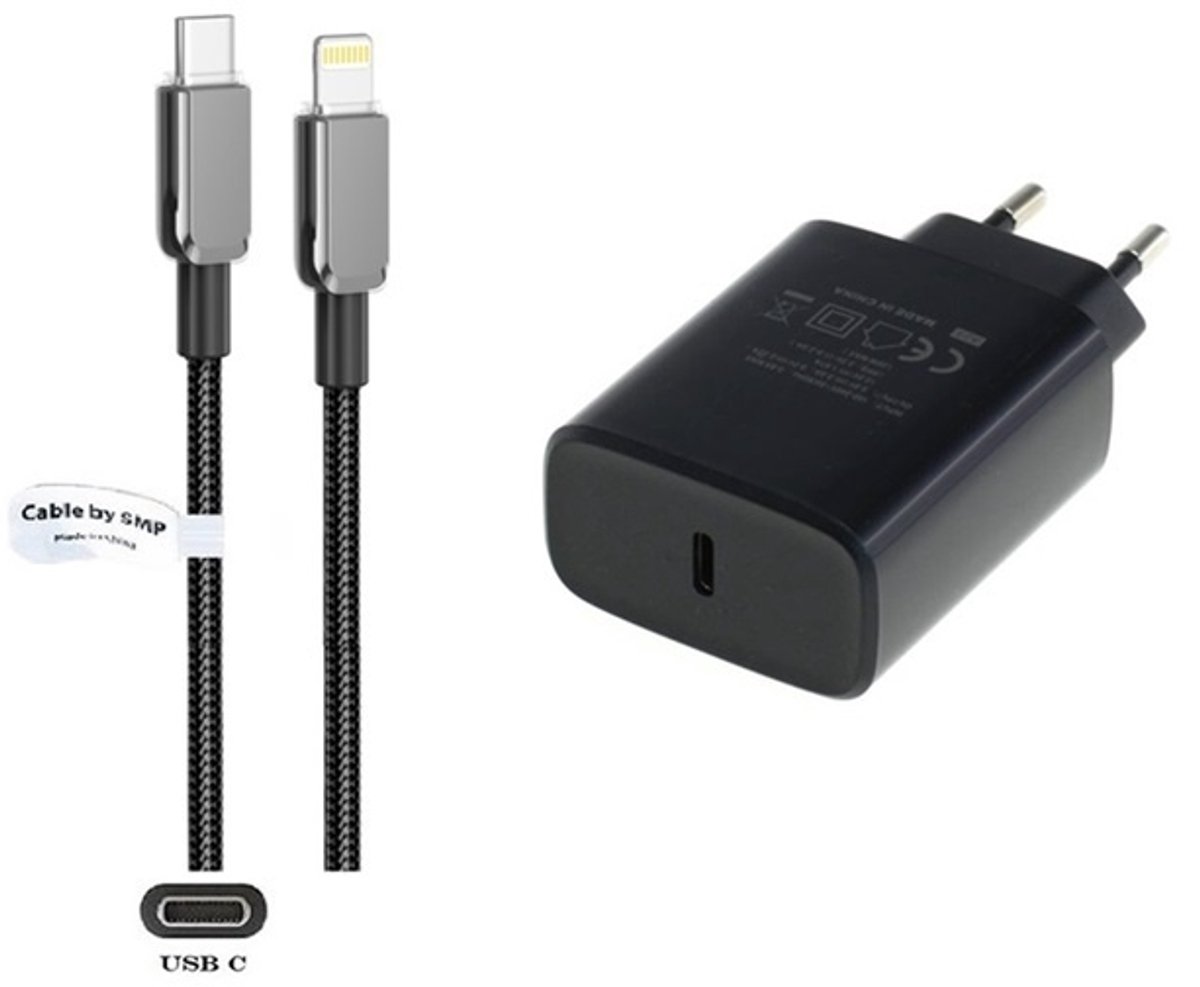 OneOne 20W snellader en screenprotector van glas voor iPhone 13 Pro Max en iPhone 14 Plus + 1,0m USB C naar Lightning kabel. PD lader. Universele oplader adapter. Glazen screenprotector past op Apple iPhone 13 Pro Max & iPhone 14 Plus
