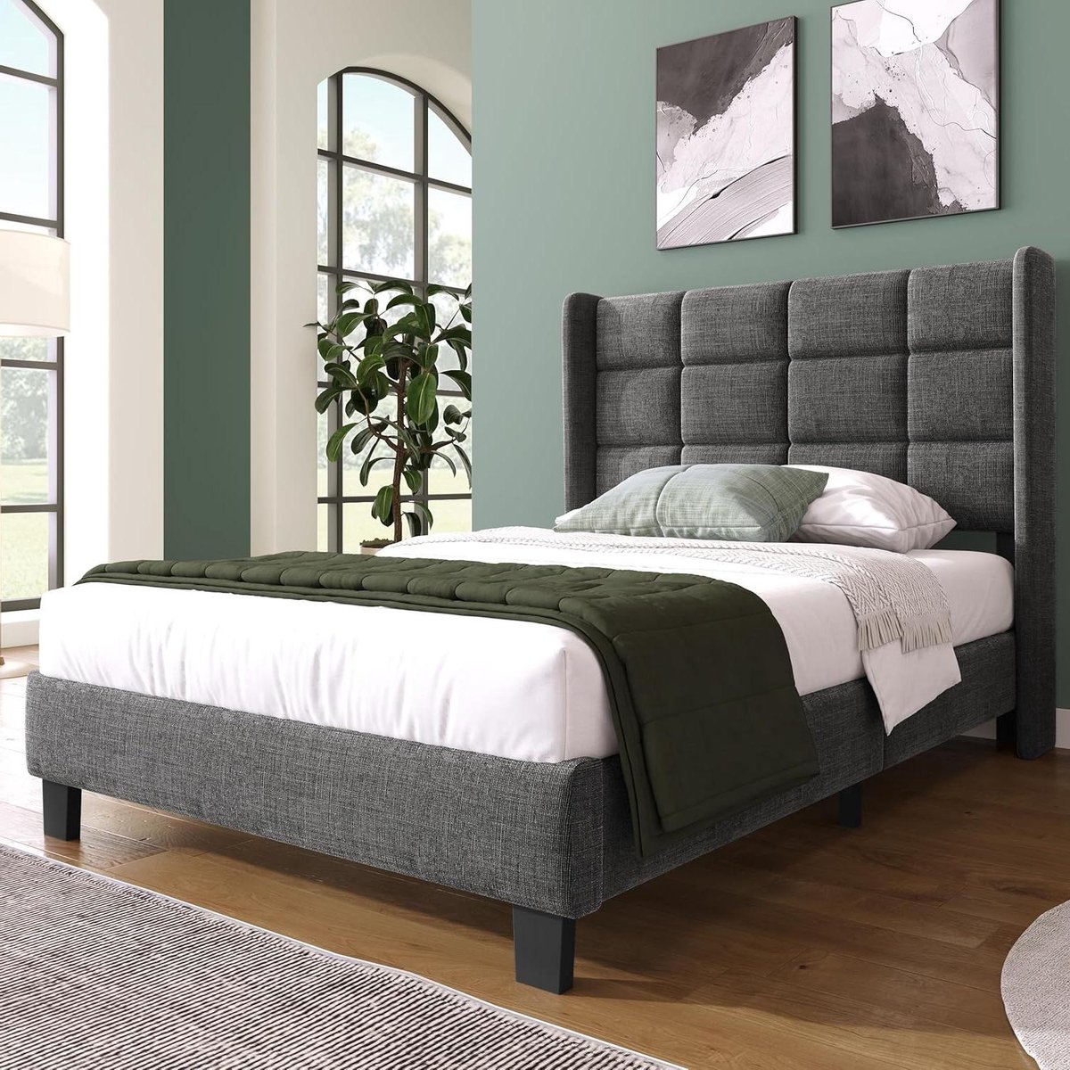 Gestoffeerd Bed - Eenpersoonsbed Gevoerd - Ontspannen Slapen - Modern Hoofdeinde - 90 x 200 cm - Grijs