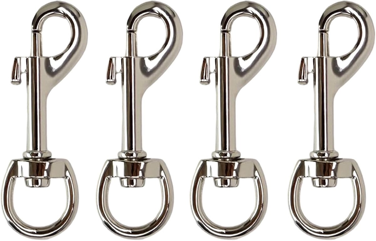 SnelShoppen - Carabiner Haak met Draaipunt, 68 mm, 4 Stuks Legering Staal Swirl Carabiner Haak Zilver Snap Haak voor Hondenlijn, Paracord 550, Sleutel
