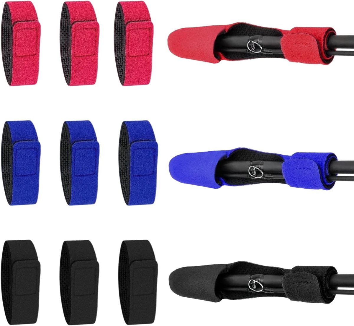 SnelShoppen - 9-delige hengelriemen en 3 elastische hengelbeschermers, visaccessoires voor het bevestigen en beschermen van hengels, neopreen en nylon
