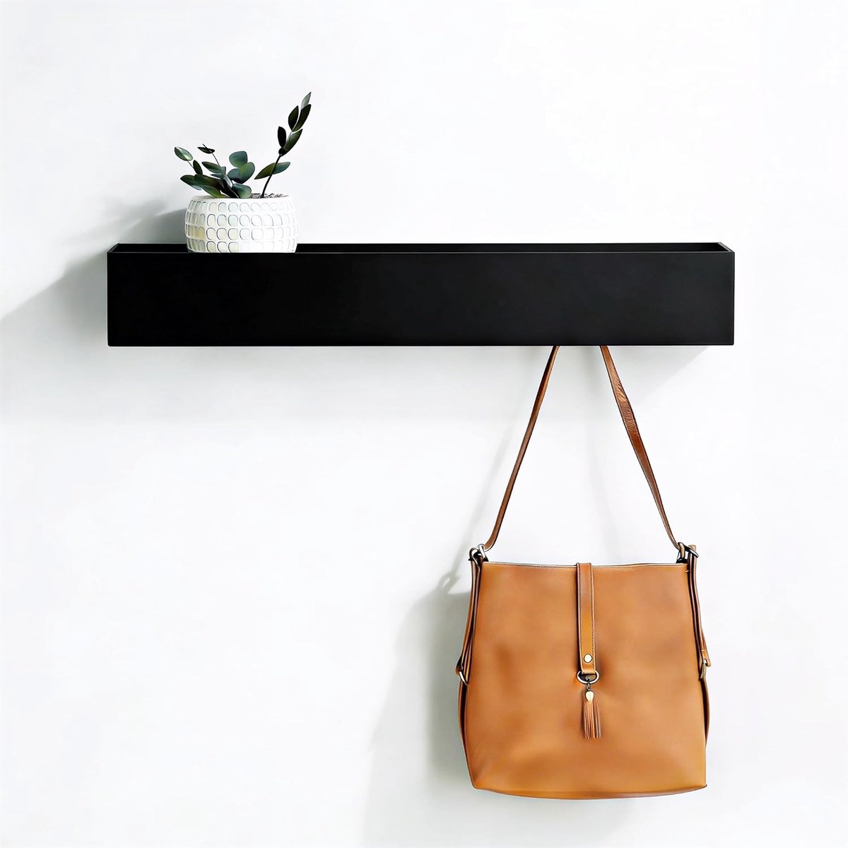 Iron Wardrobe Shelf, Concealed Wall Mounted, Wall Mounted Wardrobe Hooks with Divider Key Chains Black with 5 Hooks - ShopVlot