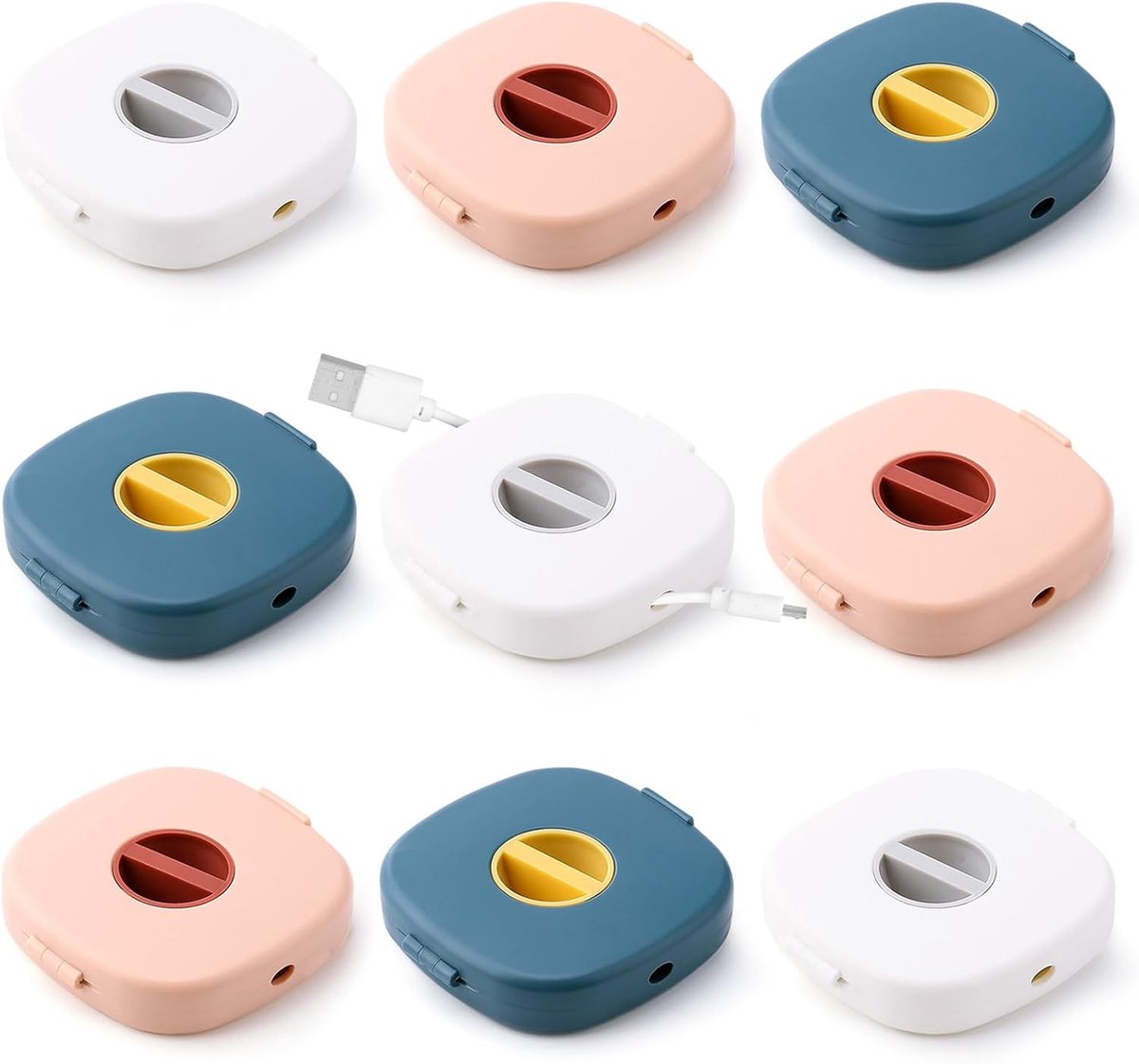 SnelShoppen - 9 Stuks Draagbare Kabelwinder, Ronde Kabelopslagdoos, Inklapbare Verlengkabelhaspel voor Oordopjes, USB-kabels, Muiskabels, Oplader (9 S