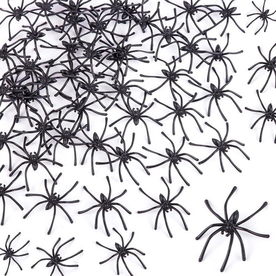 SnelShoppen - 100 Stuks Halloween Decoratie Realistische Spinnen - Kleine Plastic Spinnen voor Creepy Halloween Feest, Grappige Grapjes en Themafeeste
