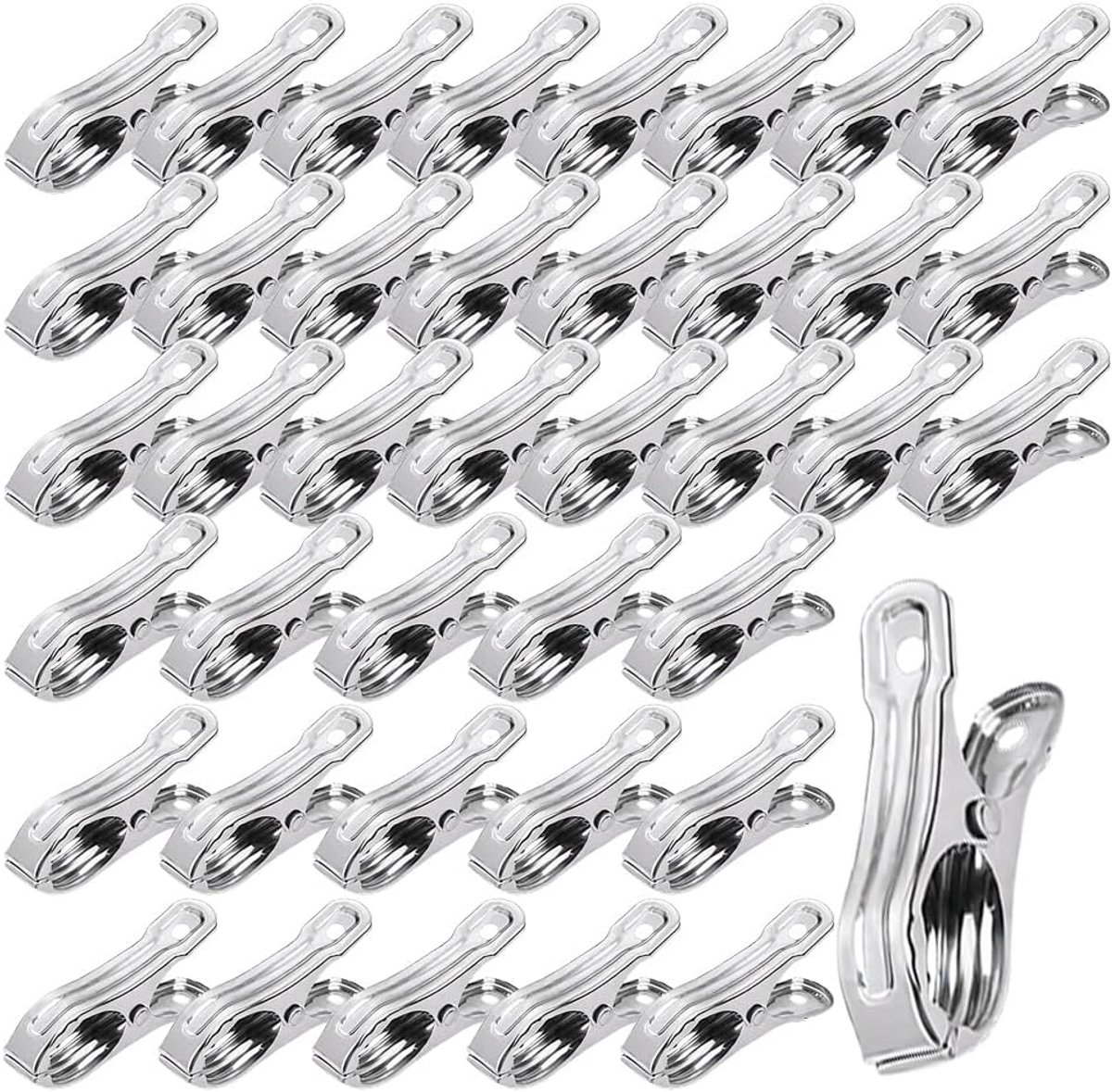 SnelShoppen - 40 Stuks RVS Kledingknijpers, Strandhanddoek Klemmen, Handdoek Clips voor Strandstoelen, Lichtgewicht Kledingclips, Zilver