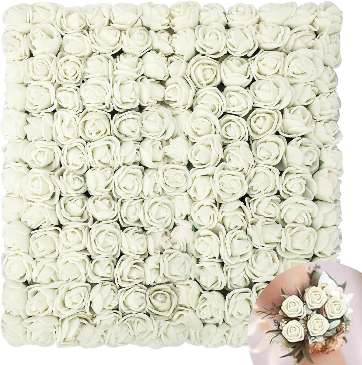 SnelShoppen - 144 Stuks Kunstmatige Witte Rozen Mini Schuim voor Valentijnsdag, Bruiloft, Feest Decoratie - 2.5cm Kunstrozen Hoofden voor DIY Creaties
