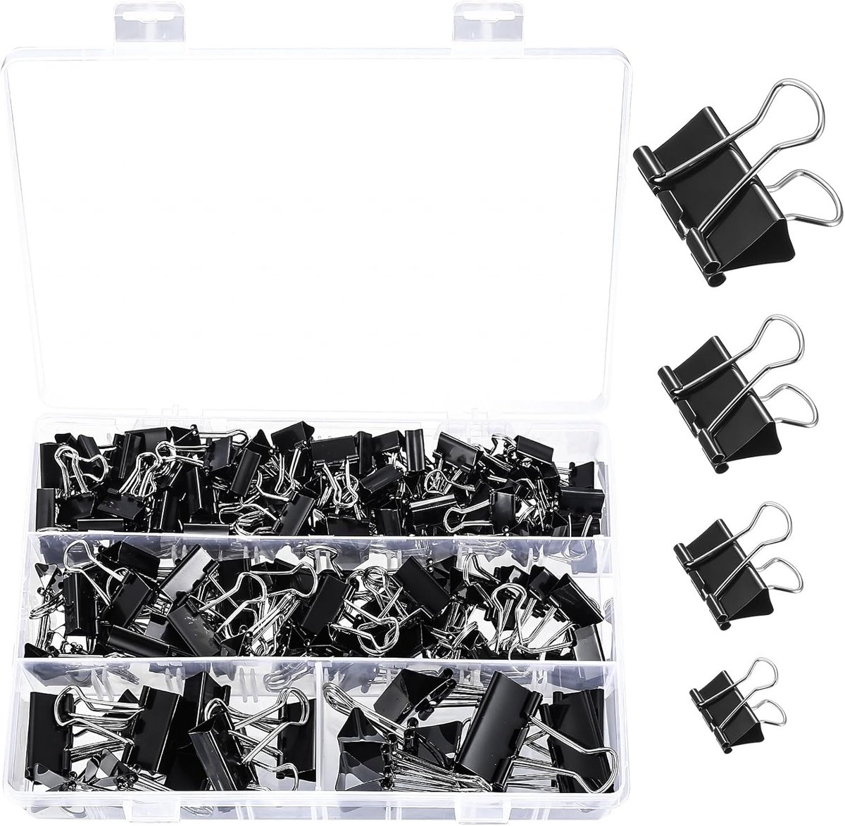 SnelShoppen - 180Pcs Vouwclips, Metalen Klemmen, Paperclips, Binderclips, Bulldogclips voor Kantoorbenodigdheden, 15mm/19mm/25mm/32mm, Duurzaam en Ste