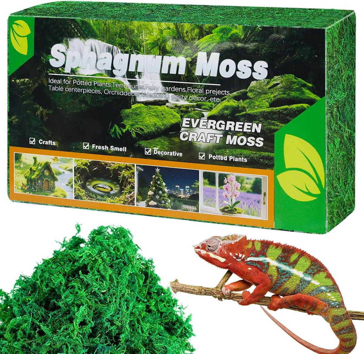 SnelShoppen - Sphagnum Mos voor Planten, Orchideeën, Terrarium, Potgrond, Natuurlijke Premium Sphagnum Mos voor Reptielen, Levend Gecko, Slangen, Schi