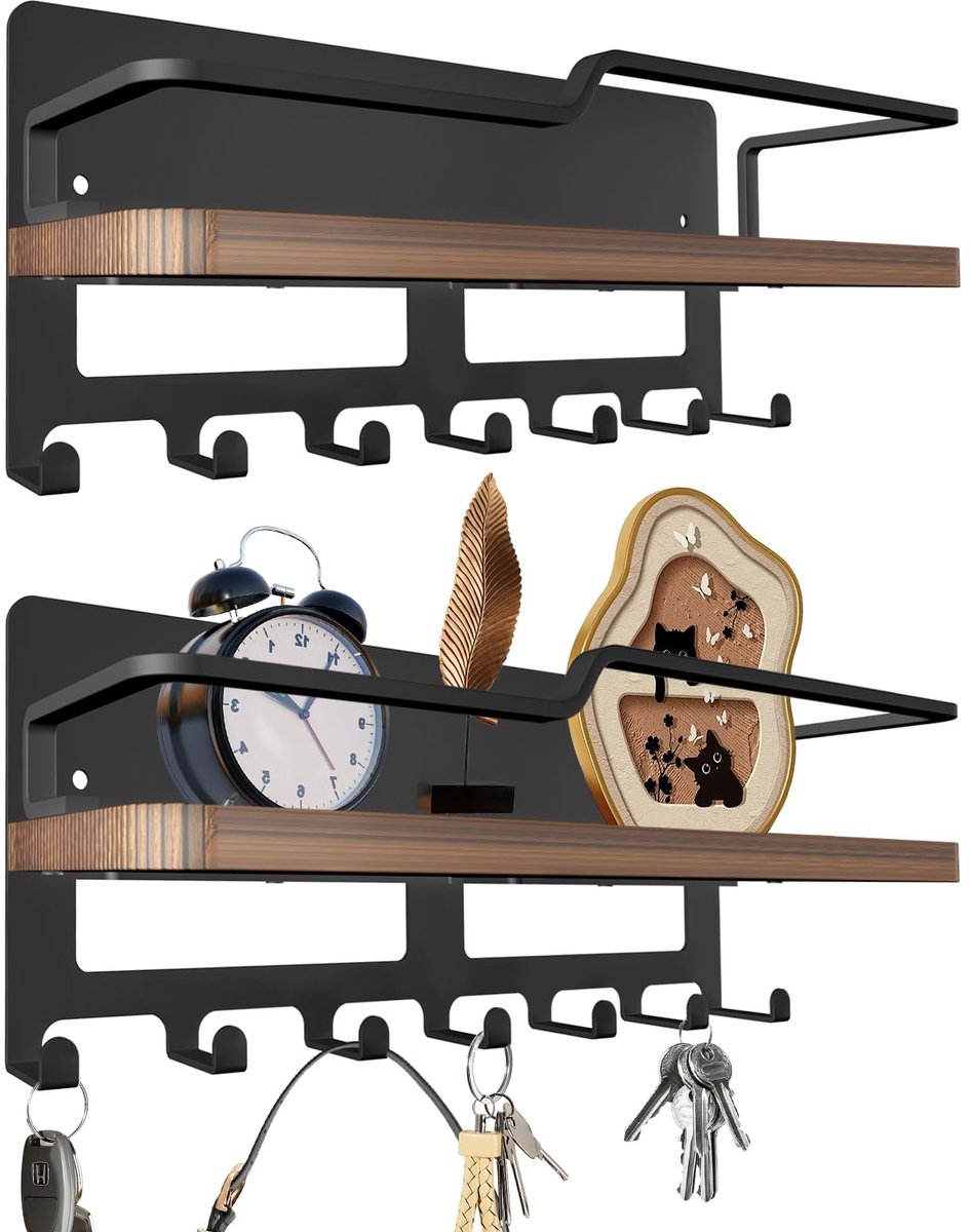 Omgoods - Houten Sleutelrek met 7 Haken en Opbergruimte