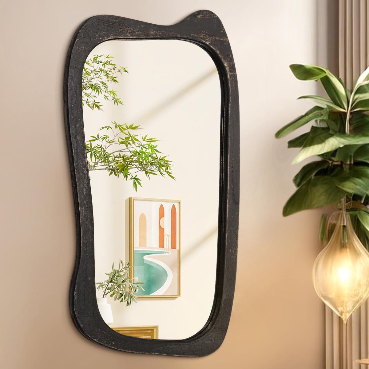 Omgoods - Vintage Wandspiegel met Houten Frame 70 x 40 cm