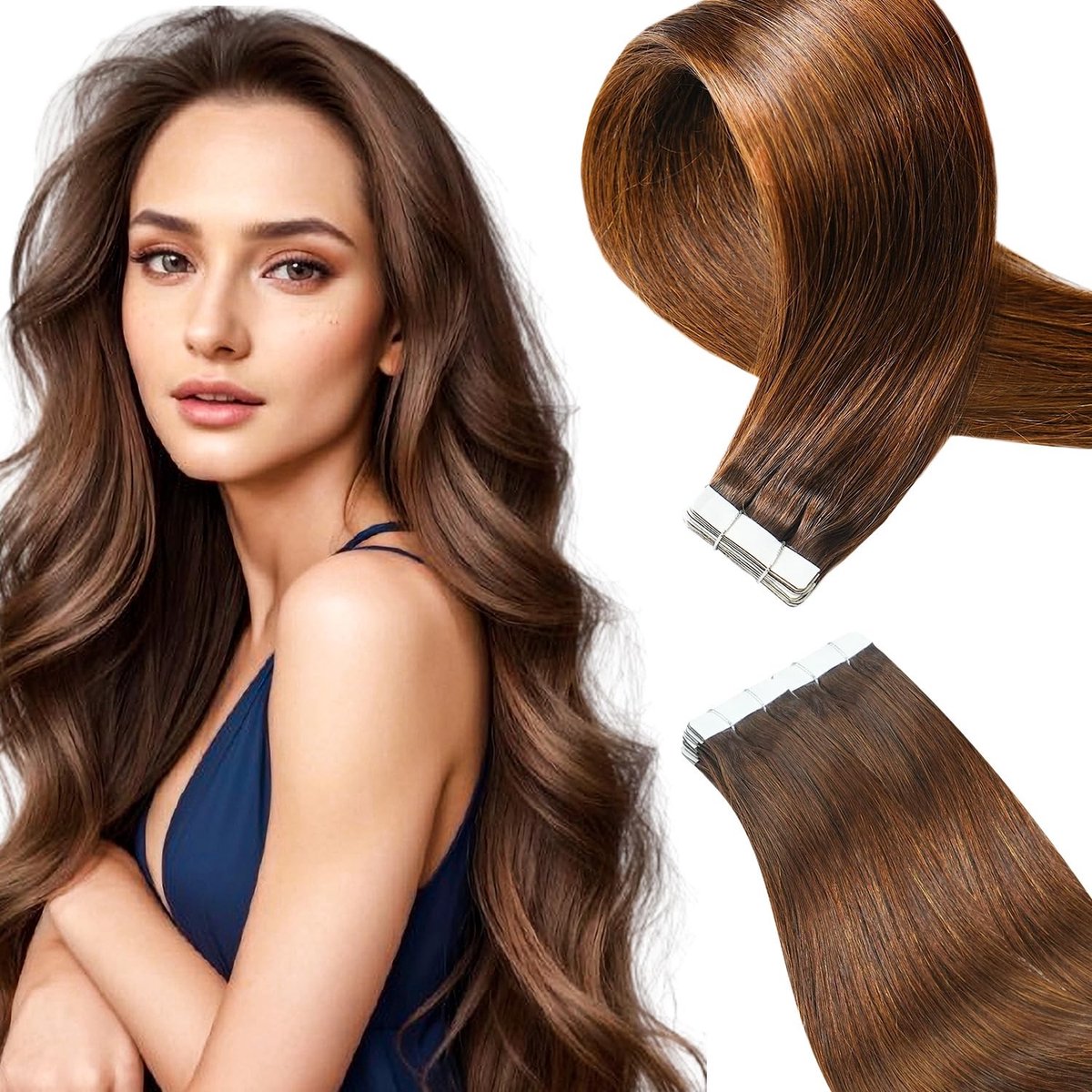 Omgoods - Tape-in Extensions - 100% Echte Haar - Bruin - 55 cm - 20 Stuks