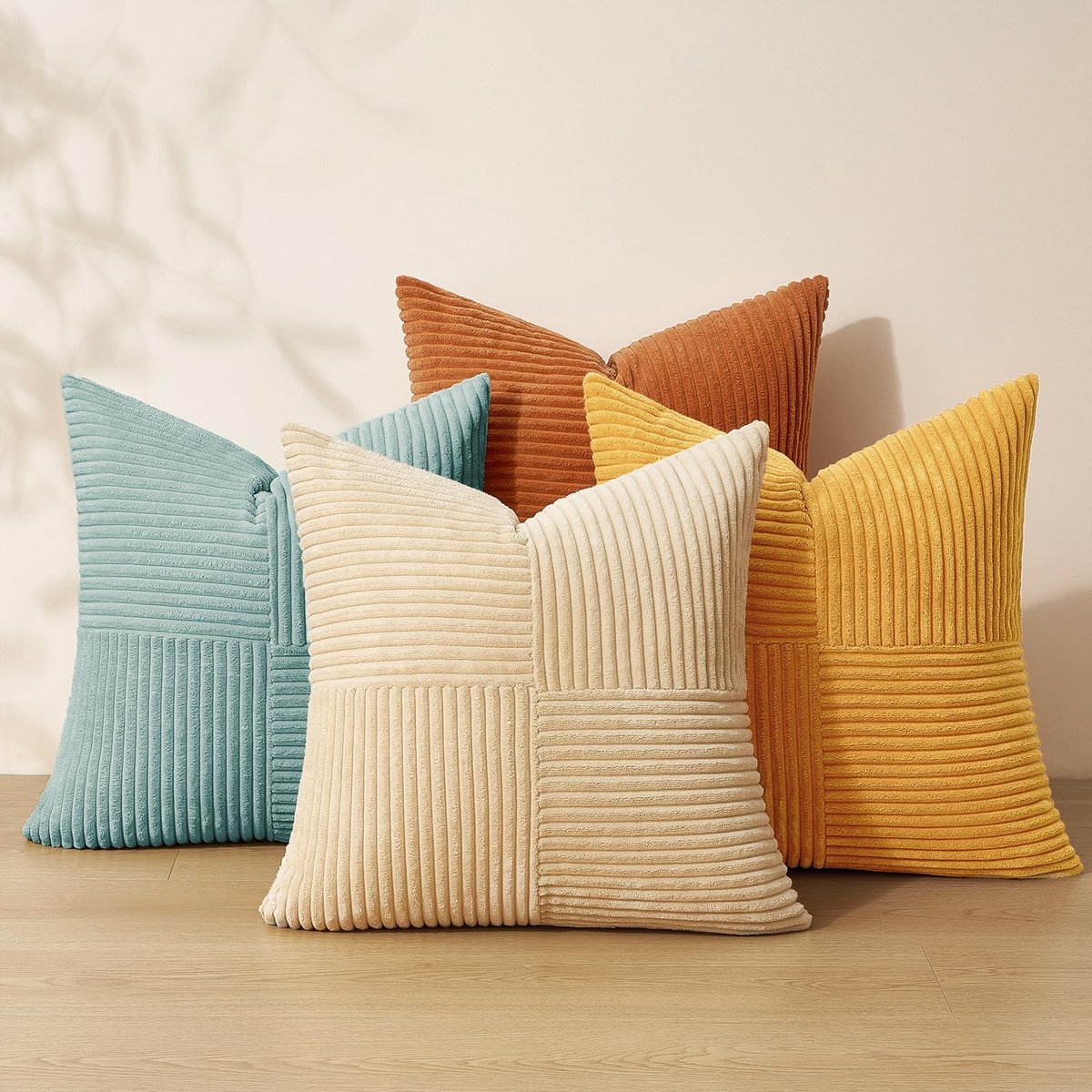 Omgoods - Set van 4 Kussenslopen Blauw Oranje Gradient 50 x 50 cm Wasbaar en Duurzaam