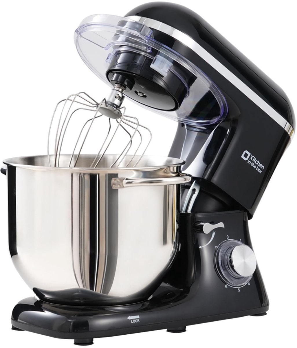SnelShoppen - Keukenmachine 7,5 L Staande Mixer 1400W - Deegmixer met Planetaire Mengtechniek, Menghaak, Deeghaak, Garde - Zwarte Keukenhulp voor Bakk