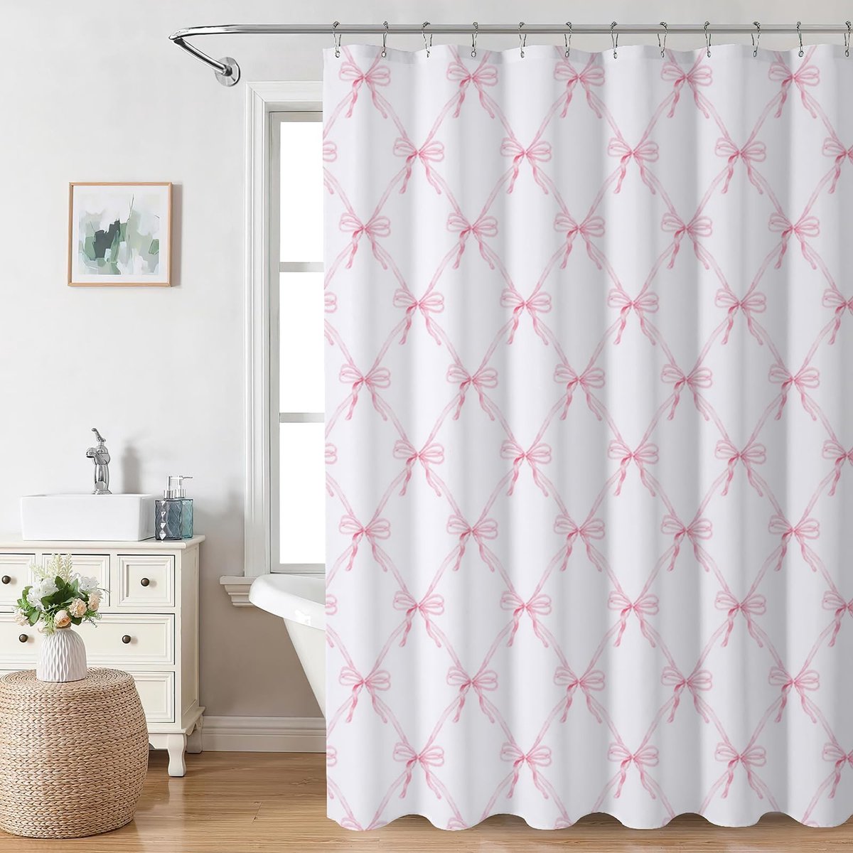 Omgoods - Schattige Douchegordijn met Roze Strik - Waterdicht Polyester 180x200 cm