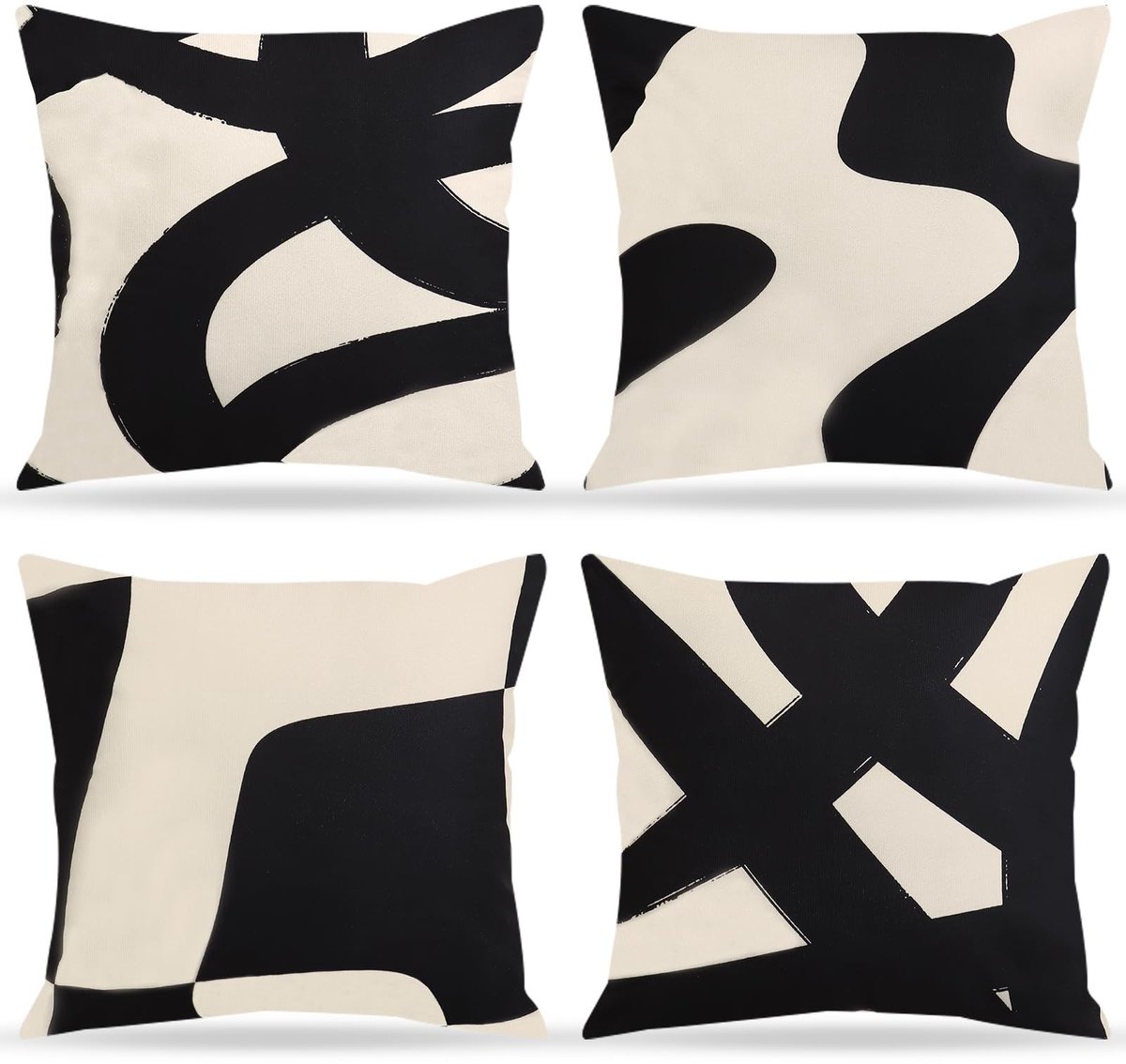 Omgoods - Set van 4 Decoratieve Kussenhoezen 45x45 cm - Modern Geometrisch, Zwart en Beige