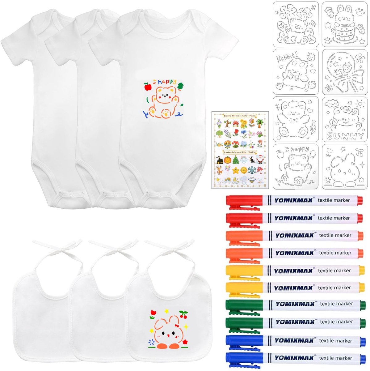 Omgoods - Set van 3 Baby Slabbetjes voor Creatief Kleurplezier