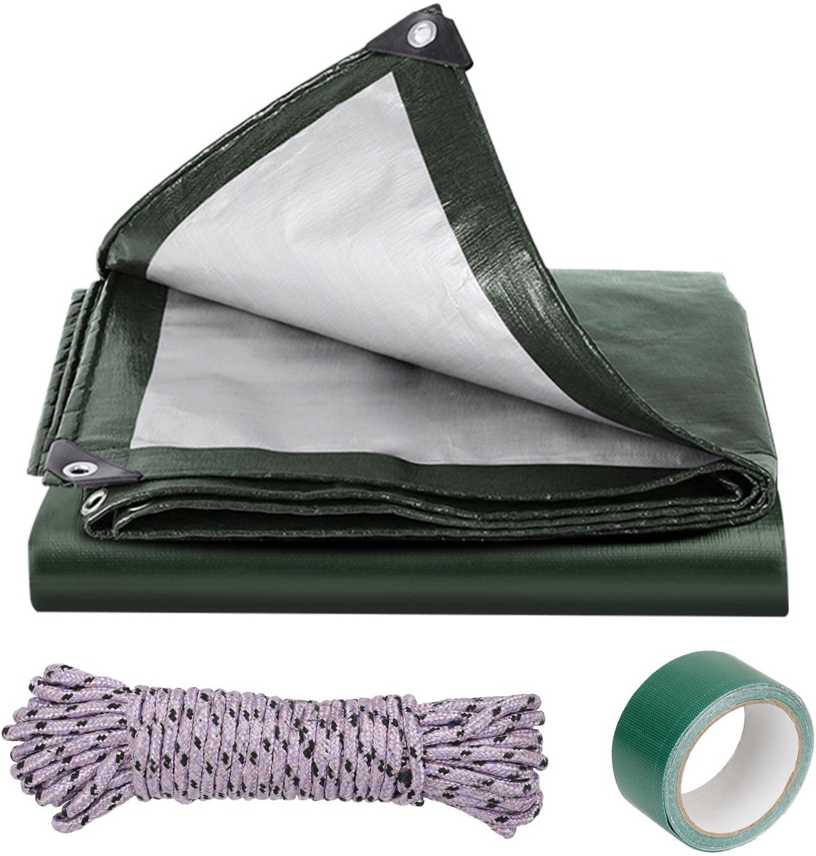 Omgoods - Waterdicht Tarpaulin 2 x 3 m, Groen/Zilver