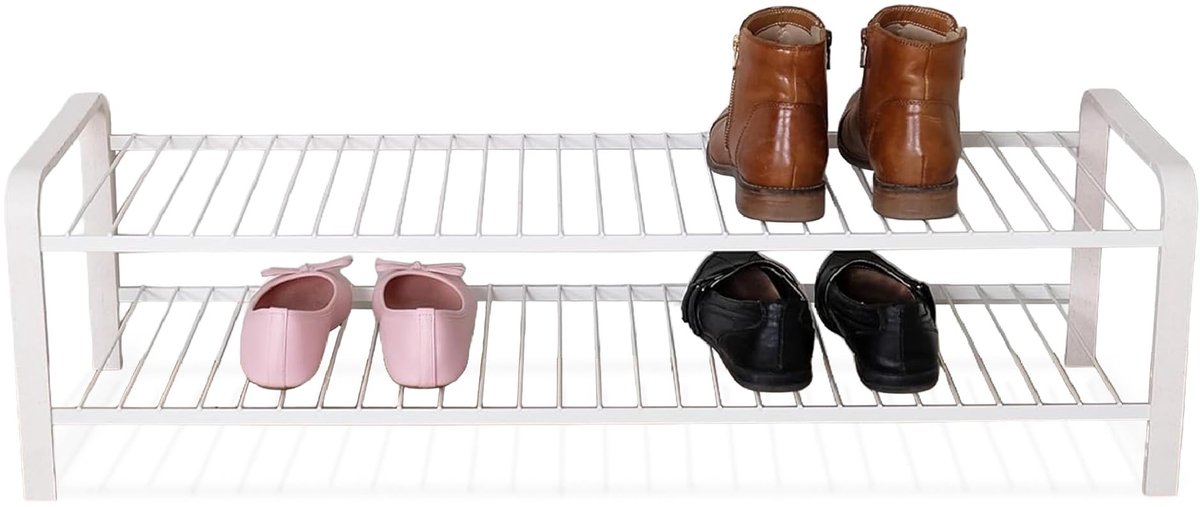 Omgoods - Eco Houten Schoenenrek 2 Niveaus voor Kleine Ruimtes