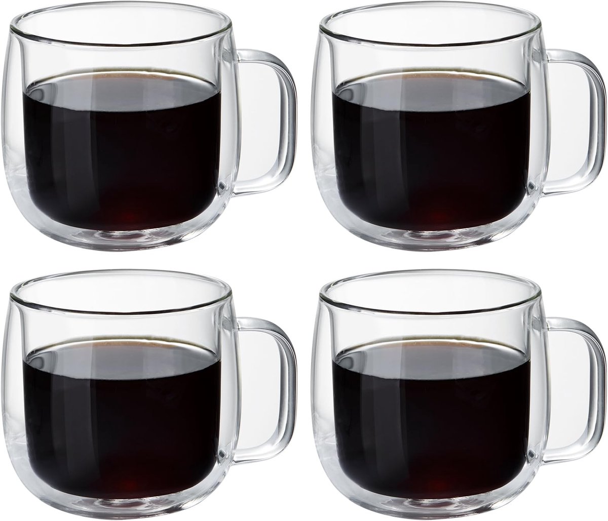 Omgoods - Set van 4 Dubbelwandige Glazen Mokken voor Koffie en Thee