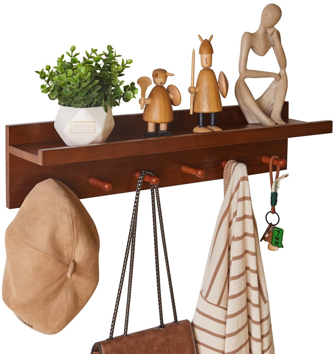 Omgoods - Wandhaak met Plank van Massief Hout 60 cm voor Kleding en Decoratie