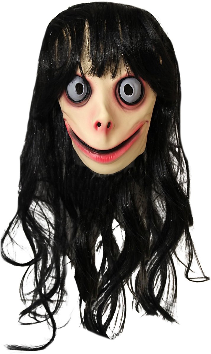 Omgoods - Scary Latex Masker met Lange Zwarte Haar voor Halloween