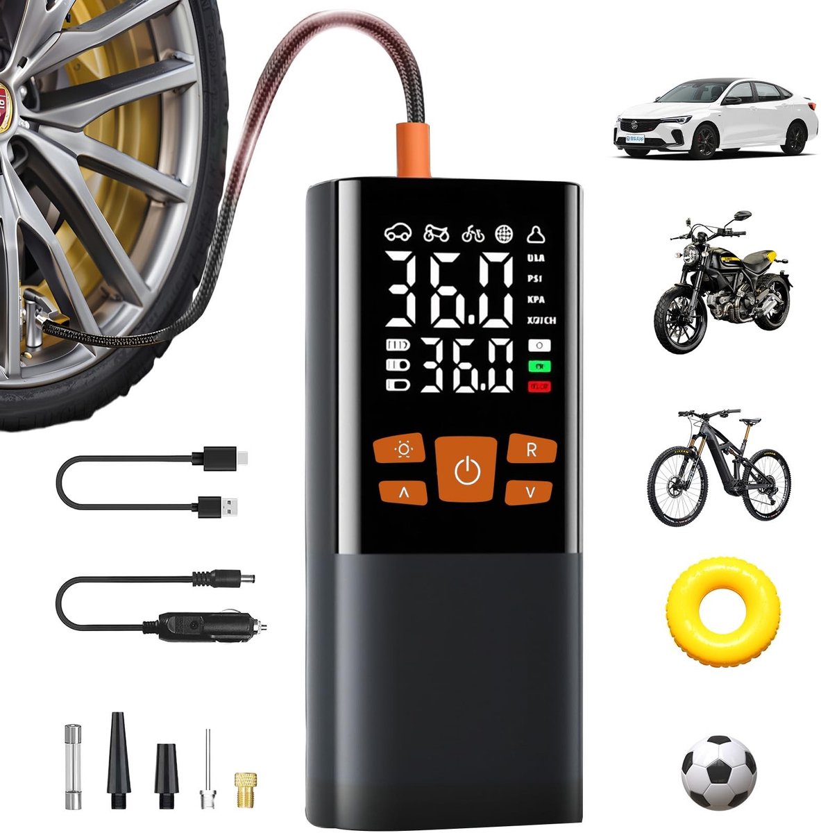 Omgoods - Draadloze Elektrische Luchtpomp met LED Display voor Auto en Fiets