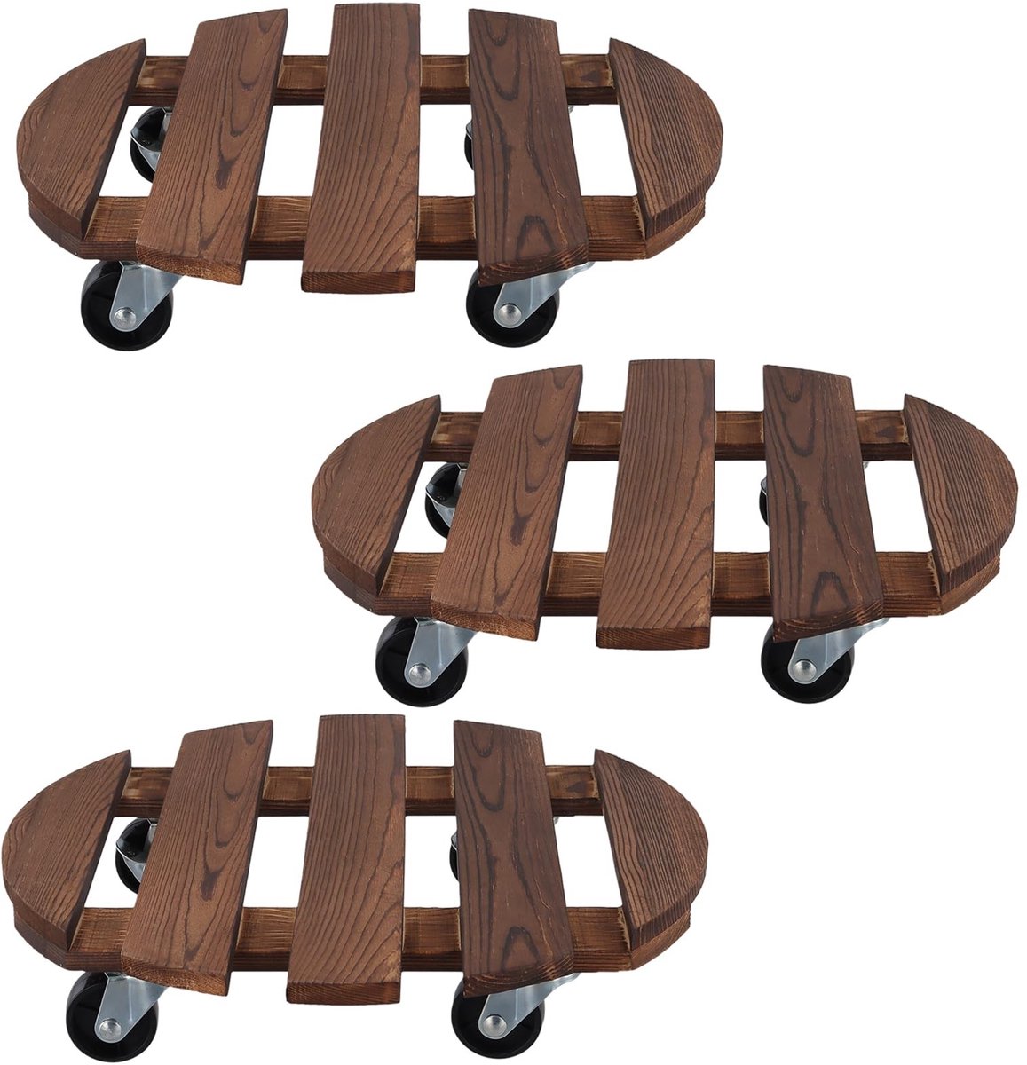 Omgoods - Set van 3 Robuuste Houten Plantrollers met Wielen