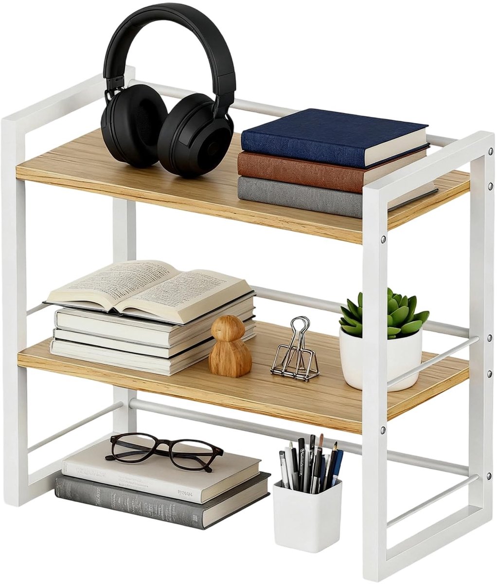 Omgoods - Bureau Organizer met 2 Niveaus van Hout en Metaal