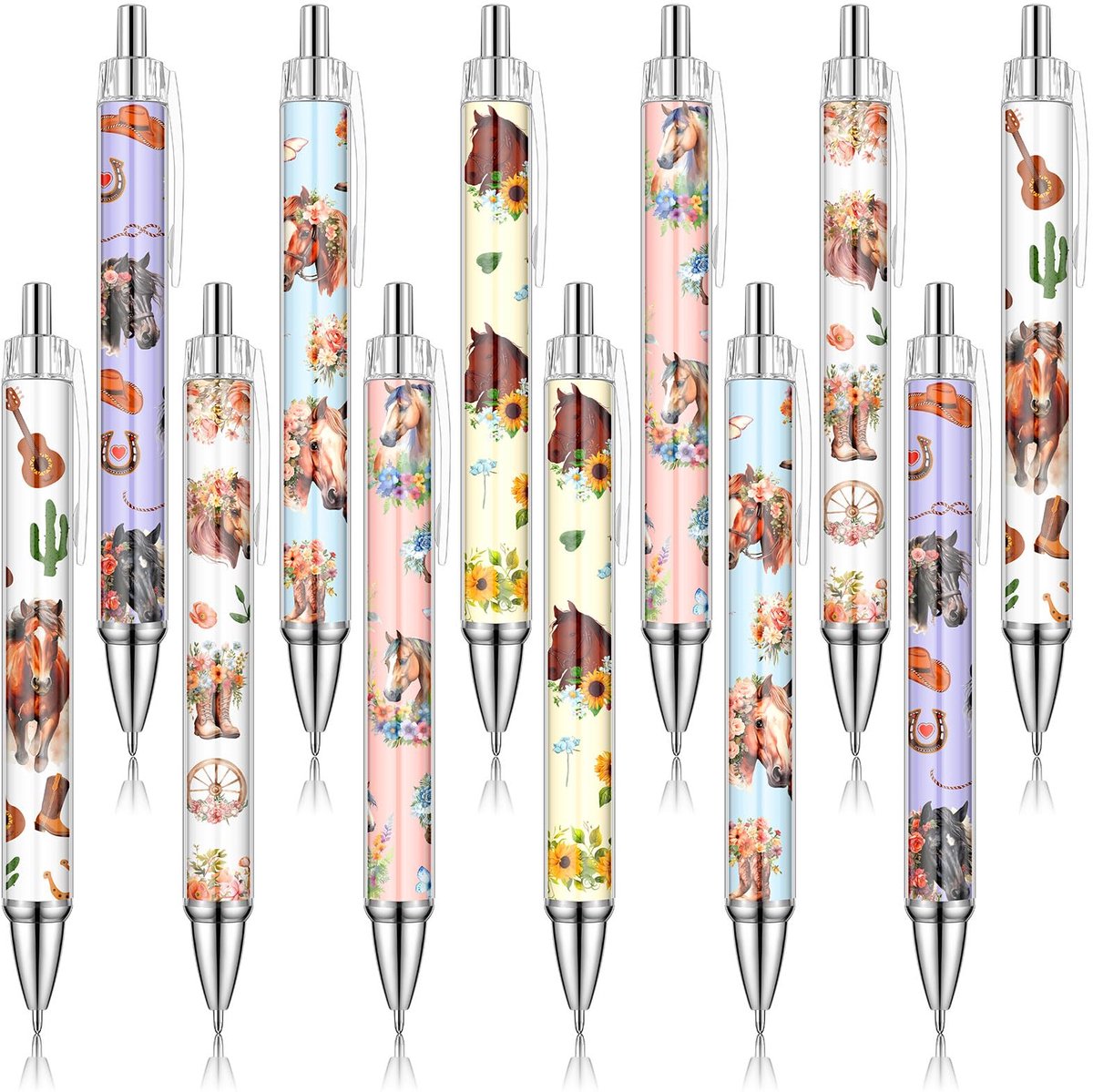 Omgoods - Set van 12 Retractable Ballpoint Pennen met Paardenmotief - Perfect voor Cadeaus