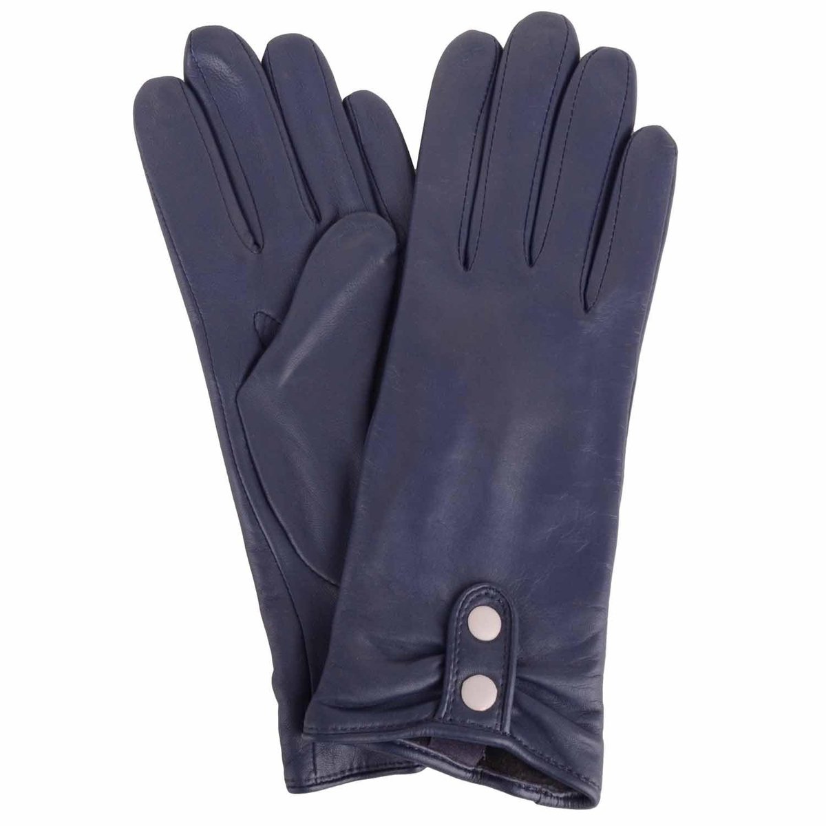 Omgoods - Dames Zachte Leren Handschoenen met Contrasterende Details - Navy/Ivory - Large