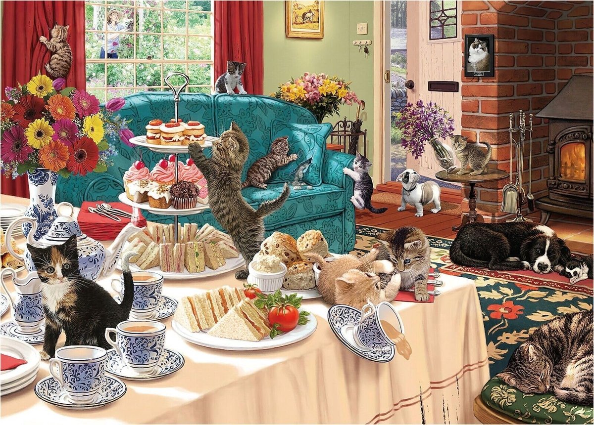 Omgoods - 1000 Stuk Puzzel met Kat en Thee Thema