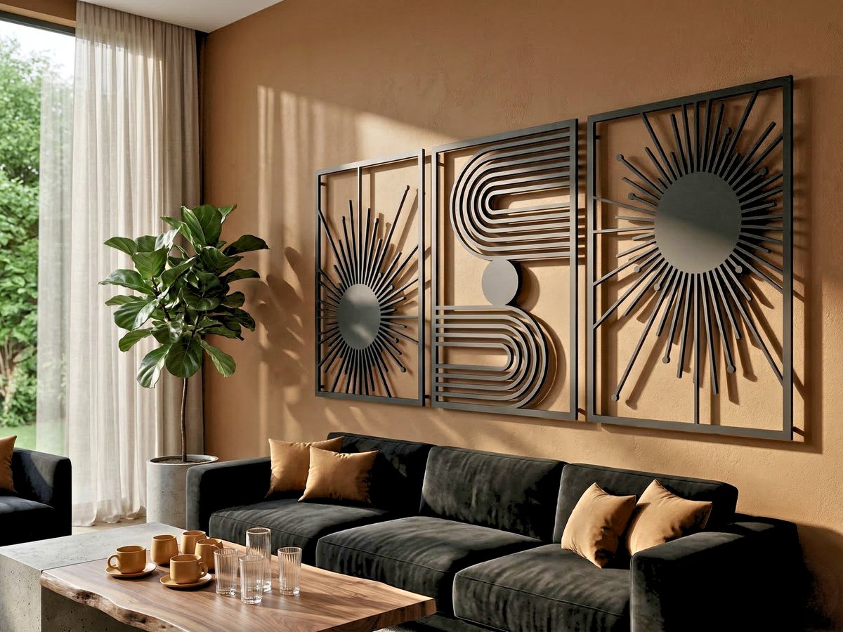 Wanddecoratie Boho Stijl, Houten Wandbeeld, 3D Wanddecoratie voor Thuis, Moderne Beelden voor Huis Kantoor Slaapkamer, Woonkamer - 75x37cm