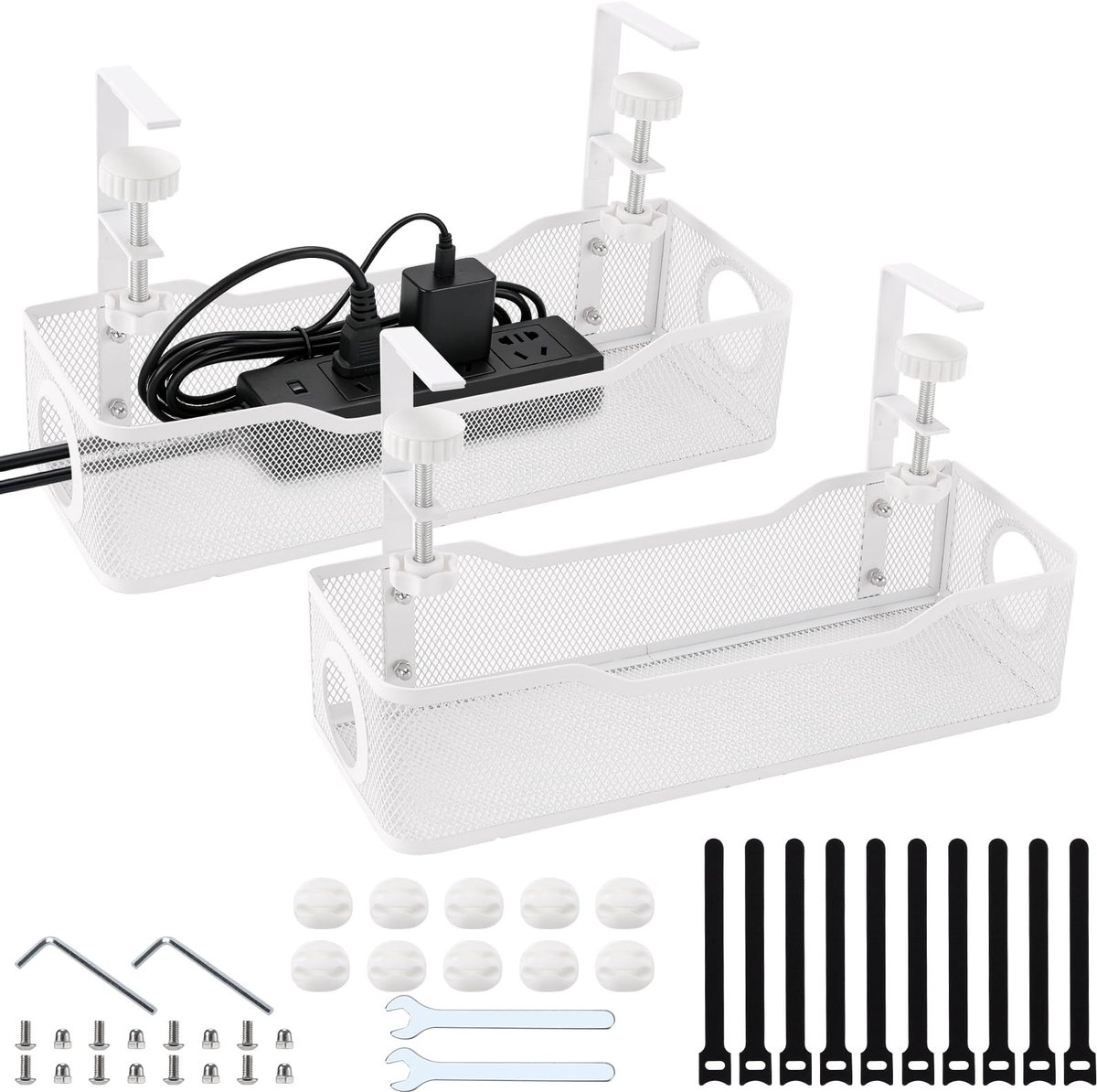 Omgoods- Kabelmanager Onder Bureau - Kabelgoot Koolstofstaal - Kabelorganisatie - 2 Stuks - Max. 4,5 kg Belastbaar - Inclusief Kabelclips en Bevestigingsaccessoires