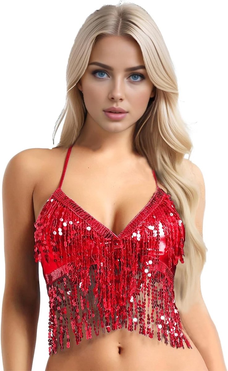 Glitter Sequin Backless Bra met Fringes voor Dames - Perfect voor Festivals, Costumes en Buikdans Performances
