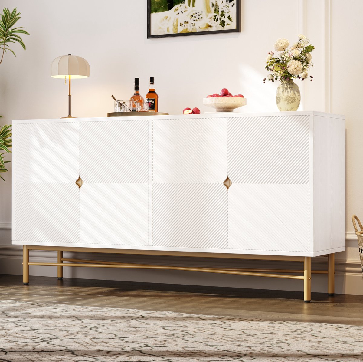 COVREO Dressoir 160x40x82 cm wit, MDF en spaanplaat met 4 deuren
