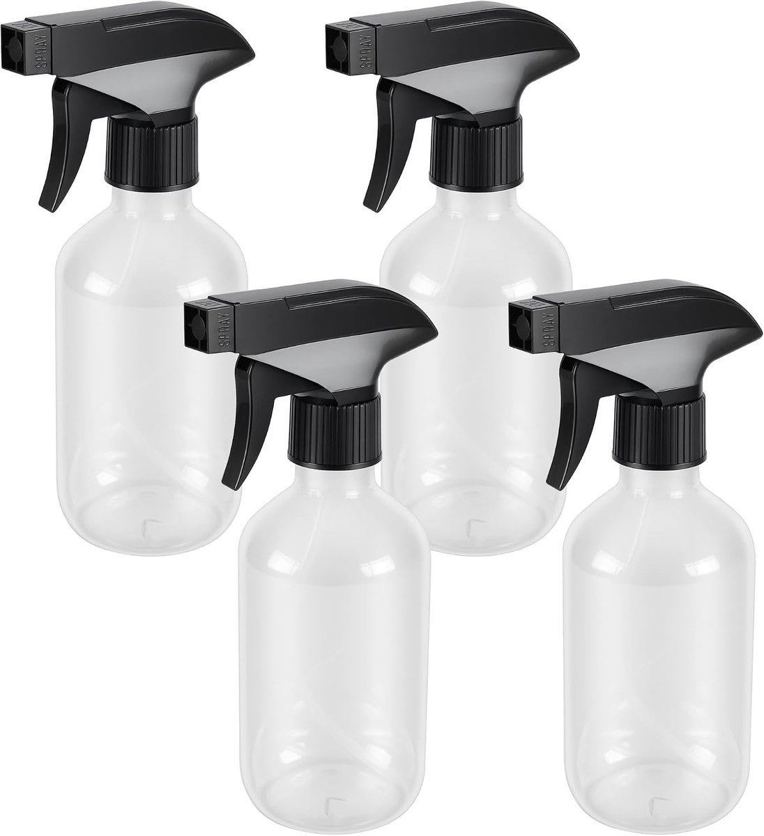 Lege spuitflessen 300 ml - Set van 4 transparante triggerspuitflessen voor haarverzorging, schoonmaak en tuinonderhoud