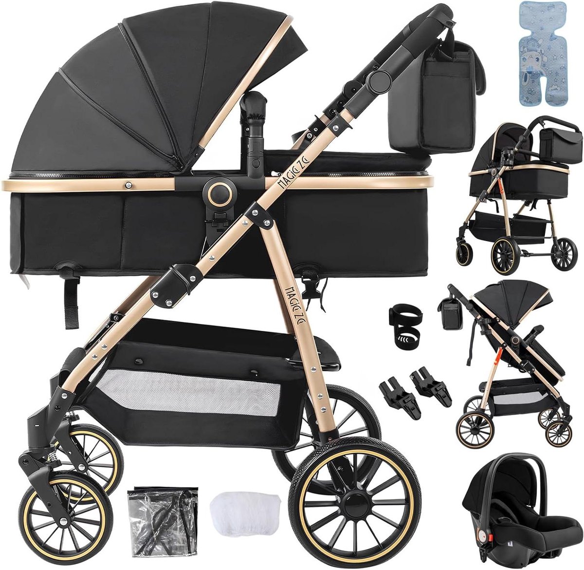 3-in-1 Babywagen - Kinderwagen Reiswieg - Veilig Vervoer Baby - Omkeerbare Schuiver - 84 x 58 x 100 cm