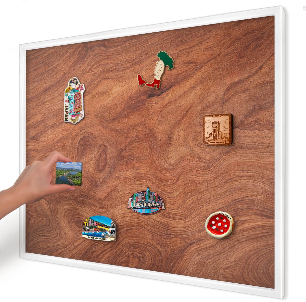 Artprintcave Bruin Magneetbord mit Witte Lijst - 80x60 cm - Houtnerf Magnetisch Bord Voor Magneten - Rustiek Notitiebord - Texturen