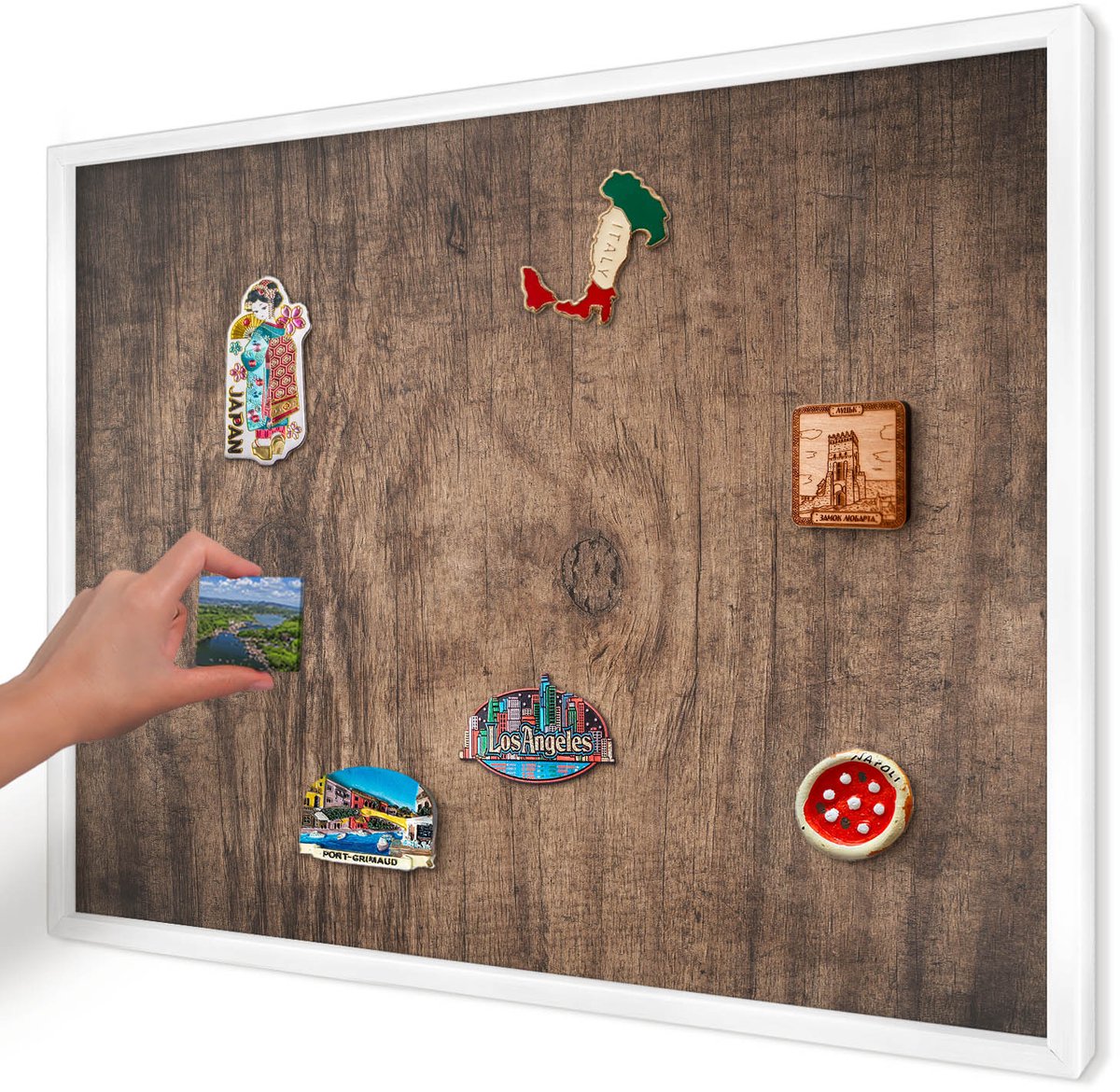Artprintcave Bruin Magneetbord mit Witte Lijst - 70x50 cm - Houtstructuur Magneetbord Voor Foto's - Rustiek Magnetisch Bord - Texturen