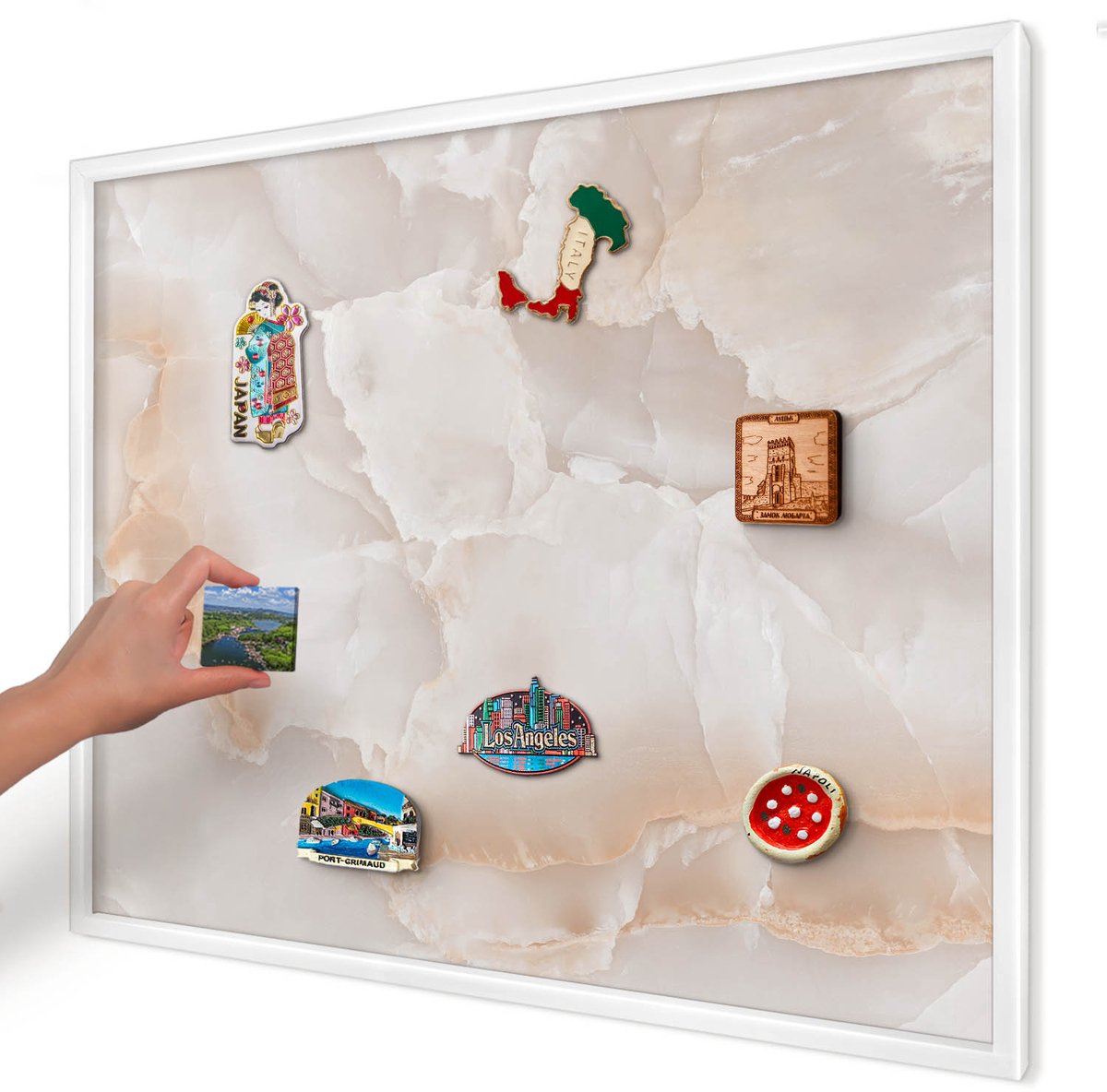 Artprintcave Beige Magneetbord mit Witte Lijst - 80x60 cm - Subtiele Golven Bord Voor Magneten - Modern Memobord Keuken - Texturen