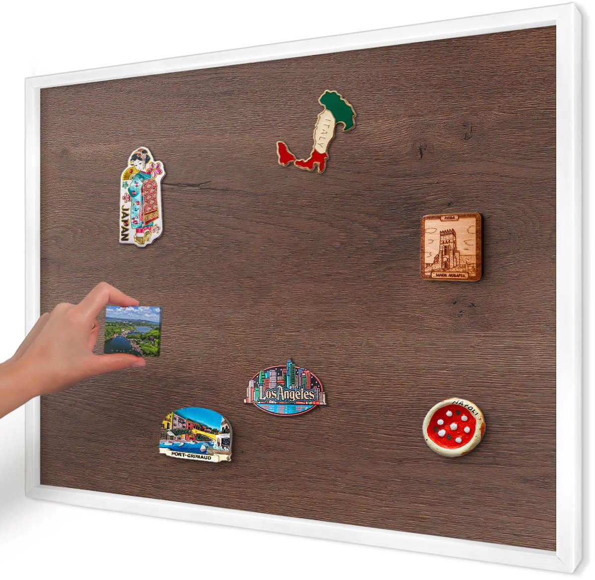 Artprintcave Bruin Magneetbord mit Witte Lijst - 70x50 cm - Bruin Hout Notitiebord - Rustiek Wandbord Magnetisch - Texturen