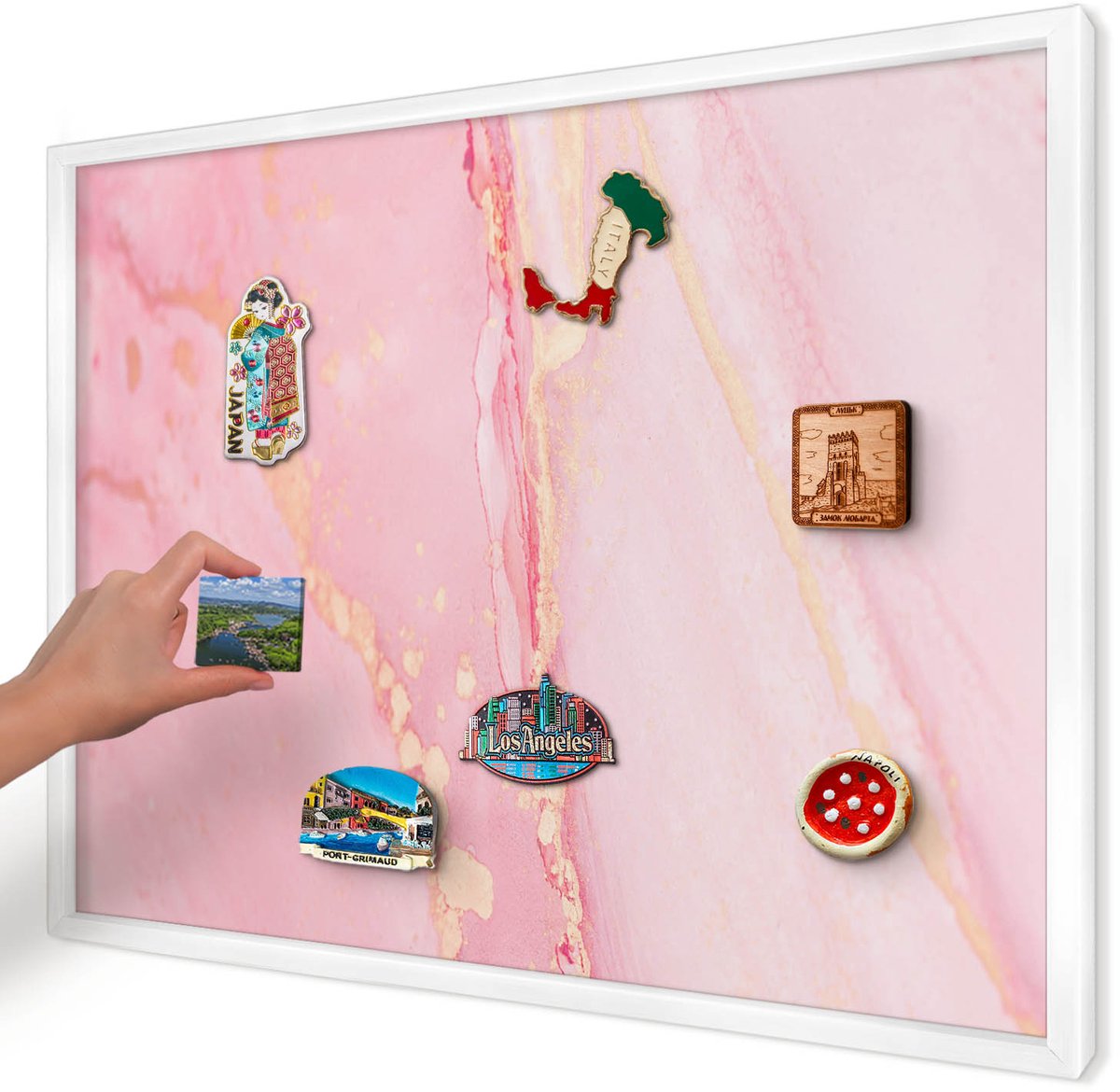 Artprintcave Roze Magneetbord mit Witte Lijst - 70x50 cm - Roze Elegantie Bord Voor Magneten - Abstract Wandbord Magnetisch - Abstractie